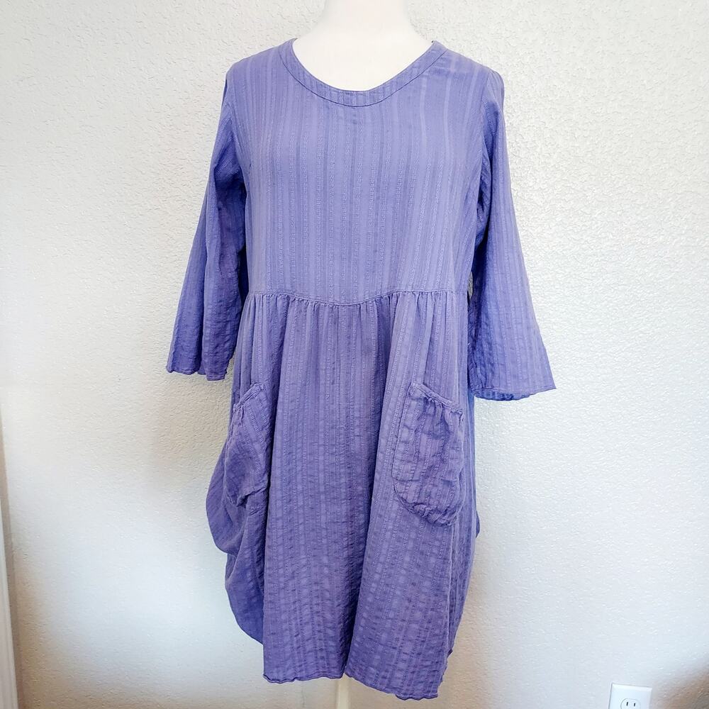 Gudrun Sjoden Lavender Purple Tunic Boho Knee Length Organic Cotton Dress Size S